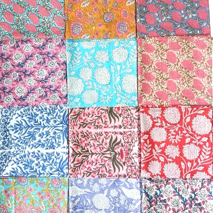 COTSILER Premium Handblock Cotton Napkin Set, Floral Print, Handmade for Dinner, Event, Thanksgiving (Multicolor, 18x18 Inch -Set of 12)