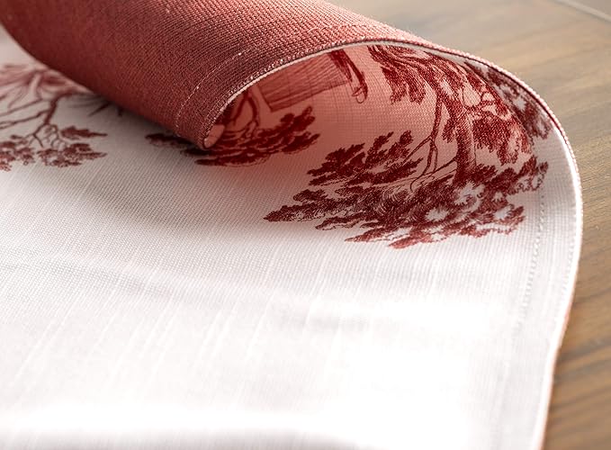 Maison d' Hermine Placemats Set of 4 100% Cotton Washable Cloth Place Mats, Reusable Table Mats for Thanksgiving Christmas Decorations Kitchen Dining Party Wedding (Holy Jouy - Red, 13" x 19")