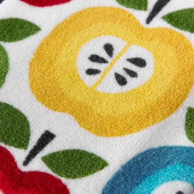 T-Fal Fiber Reactive Print Kitchen Towels: Highly Absorbent, Super Soft - 100% Cotton, 16"x28" Dish Towels for Cleaning & Drying Dishes, Pans, Glassware, or Countertops, 2-Pack, Apples