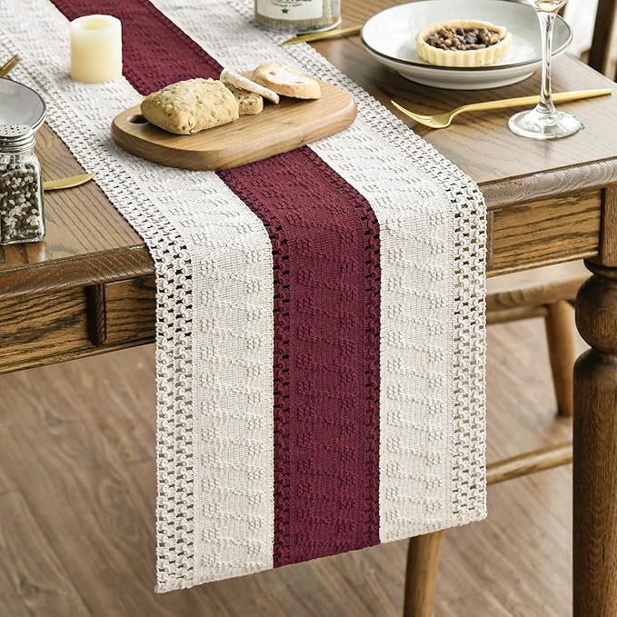 Artoid Mode Red Farmhouse Rustic Table Runner, Seasonal Christmas Holiday Hollow Kitchen Dining Table Decoration for Home Party Decor 12x72 Inch