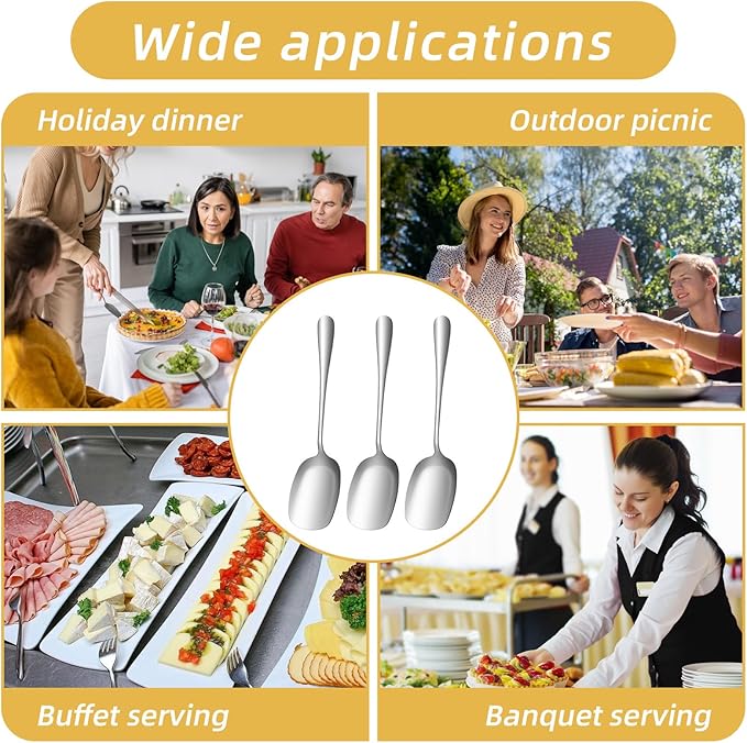 12 Pcs Stainless Steel Buffet Serving Spoon, 8.6 Inch Large Serving Spoon Set, Bulk Silver Food-Grade Polished Buffet Utensils Banquet for Parties/Kitchen/Catering/Banquet Dishwasher Safe