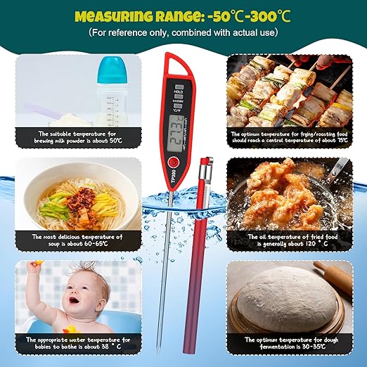 Copkim 10 Set Waterproof Food Thermometer for Water, Liquid, Candle and Cooking Digital Meat Thermometer with Long Probe Instant Read for Kitchen BBQ Grill Candy (Red)