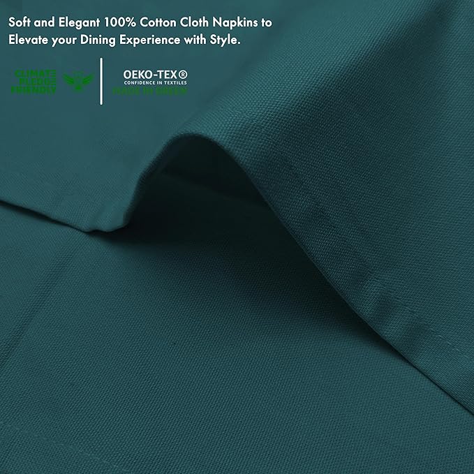 Ruvanti Cloth Napkins Set of 12, 100% Cotton High GSM 18x18 Inches Soft, Washable, Highly Durable & Absorbent, Perfect for Parties, Christmas, Thanksgiving Dinners – Deep Teal