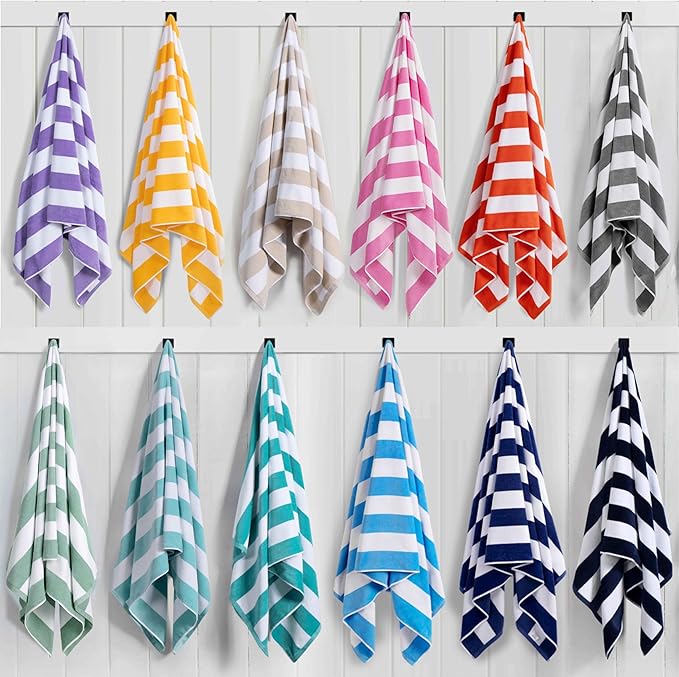 LULUHOME Large Oversized Beach Towel - Big Cotton 36 x 70 Inch Striped Pool Towel, Large Cabana Soft Swimming Towel for Adult Men Women,Blue