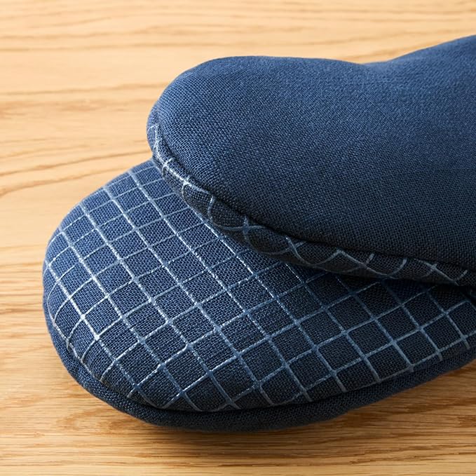 KITCHENAID Gourmet Series Gridlines Mini Oven Mitts 2-Pack Set, Heat Resistant up to 600°F, Soft Silicone Grip, Magnetic Cuff, Ink Blue, 5.5"x9"