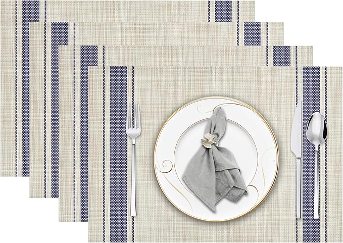 Niviy Beige Placemats Set of 4, 12x18 Inch Heat Resistant Non-Slip Washable Durable Table Placemats for Holiday Party Kitchen Dining Room Decoration