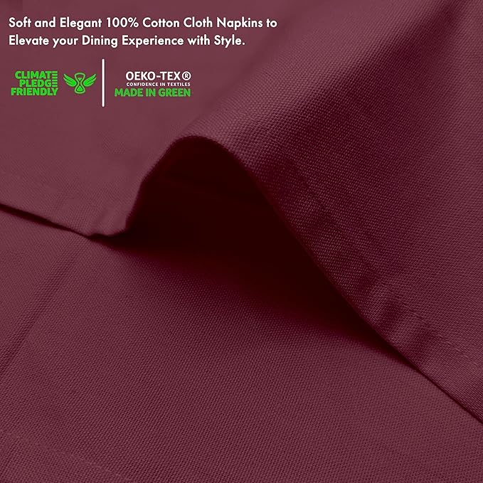 Ruvanti Cloth Napkins Set of 6, 100% Cotton High GSM 18x18 Inches Soft, Washable, Highly Durable & Absorbent, Perfect for Parties, Christmas, Thanksgiving Dinners – Burgundy