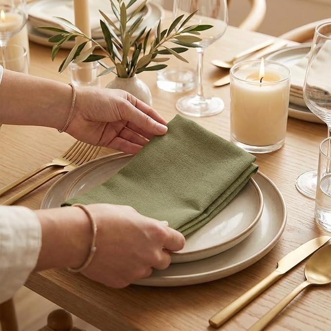ACCENTHOME Accent Home 100% Cotton Napkins, Delicate Cloth Napkins for Dinners, Parties and Weddings，18 x 18 Inch Set of 12 - Olive Green
