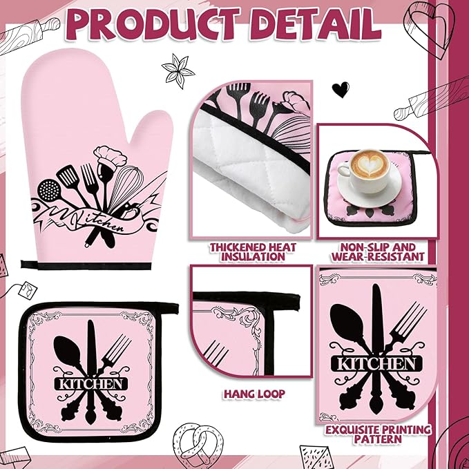 Leinuosen 8 Pcs Kitchen Towels and Oven Mitts Sets Pot Holders Dishcloths Set Kitchen Decorative Accessories Absorbent Potholders Heat Resistant for Chef Baking Cooking