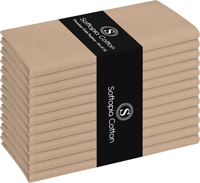 Napkins 100% Cotton Decorative Napkin Washable Cloth Napkins Set of 12 for Home, Wedding, Restaurant, Buffet Party & Camping - Beige Natural (17"x17")