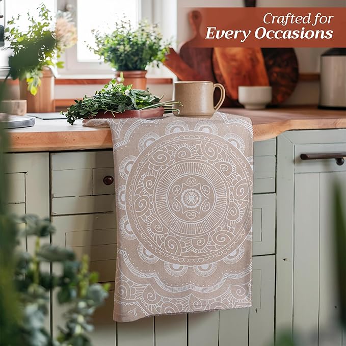 Maison d' Hermine Kitchen Towels Set of 3 100% Cotton 27.50" x 20" Reusable Cloth Tea Dish Towels Absorbent with Hanging Loop for Kitchen Gifts for Mothers Day Spring/Summer (Ibiza - Beige)