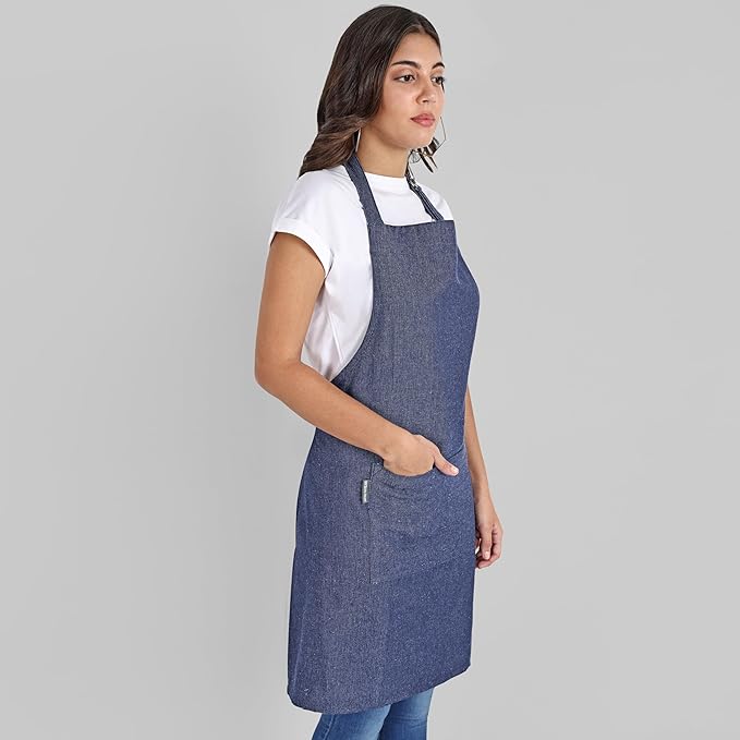 Chef Apron, Recycled Cotton Kitchen Apron with an Adjustable Neck with Long Ties, for cooking, baking