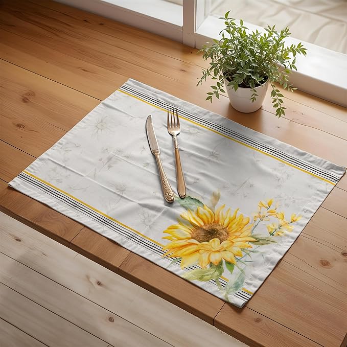 Maison d' Hermine Placemats Set of 4 100% Cotton Washable Cloth Place Mats Reusable Table Mats for Kitchen Dining Party Wedding Gifts for Mothers Day Spring/Summer (Candice, 13" x 19")