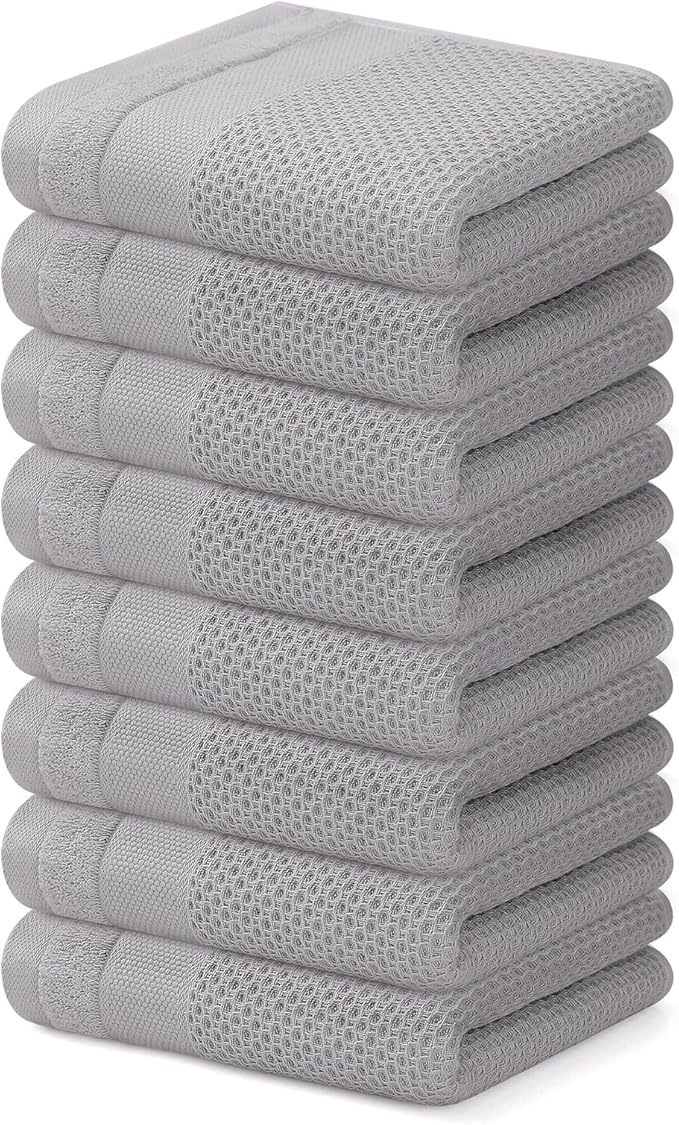 Homaxy 100% Cotton Waffle Weave Kitchen Towels, 13 x 28 Inches Super Absorbent and Machine Washable Dish Towels for Drying Dishes, 8-Packs, Light Grey