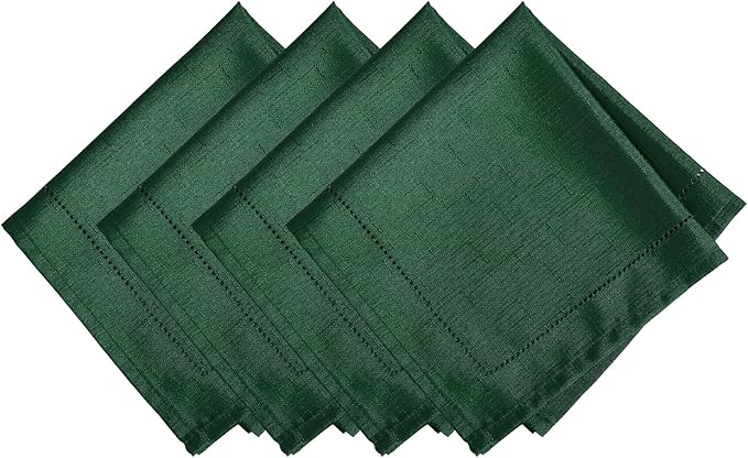 Elrene Home Fashions Alison Eyelet Border Design Cloth Wrinkle Resistant Fabric Dinner Napkin, Set of 4, 17"x17", Forest