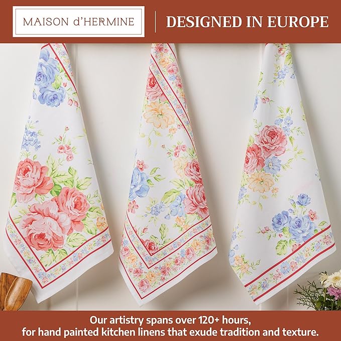 Maison d' Hermine Kitchen Towels Set of 3 100% Cotton 27.50" x 20" Reusable Cloth Tea Dish Towels Absorbent with Hanging Loop for Kitchen Gifts for Mothers Day Spring/Summer (Vintage Floral)
