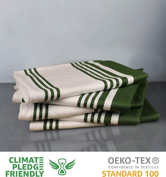 Urban Villa Kitchen Towels 100% Cotton Dish Towels for Kitchen (Set of 6)20”x30” Dish Cloths Highly Absorbent Kitchen Linen Set with Hanging Loop Perfect for Drying Dishes Cleaning Towels-Green White