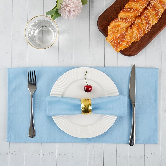 Solid Color Cotton Blended Dinner Cloth Napkins - Set of 12 (17 x 17 inches) - for Events & Home Use (Sky Blue)