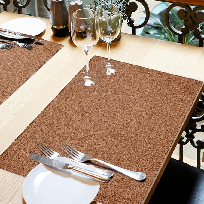 Cloth Placemats Set of 4, Cotton Linen Blend Machine Washable Double Layered Place Mats, Heat Resistant Placemats Wrinkle Free Thick Fabric Dining Table Mats for Indoors & Outdoors (Flaxen, 4)