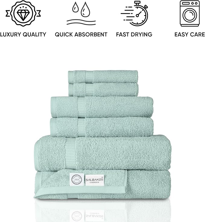 SALBAKOS 100% Turkish Cotton Bathroom Towel Set of 6 | Premium Quality Turkish Bath Towel Set for Gift | Experience Spa Comfort Every Day | Oeko-Tex, Made in Turkey (Seafoam Green, 6 Piece Towel Set)