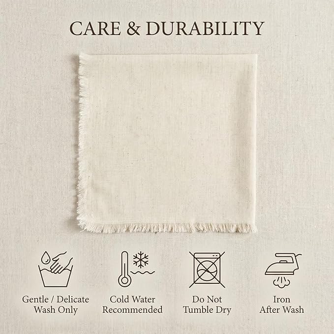 ACCENTHOME Natural Cotton Linen Napkin Set of 12 18x18 inch Dinner Napkins - Washable Soft Premium Hotel Quality Reusable Hemmed Edges Napkins Perfect Table Linens for Family Dinners, Weddings