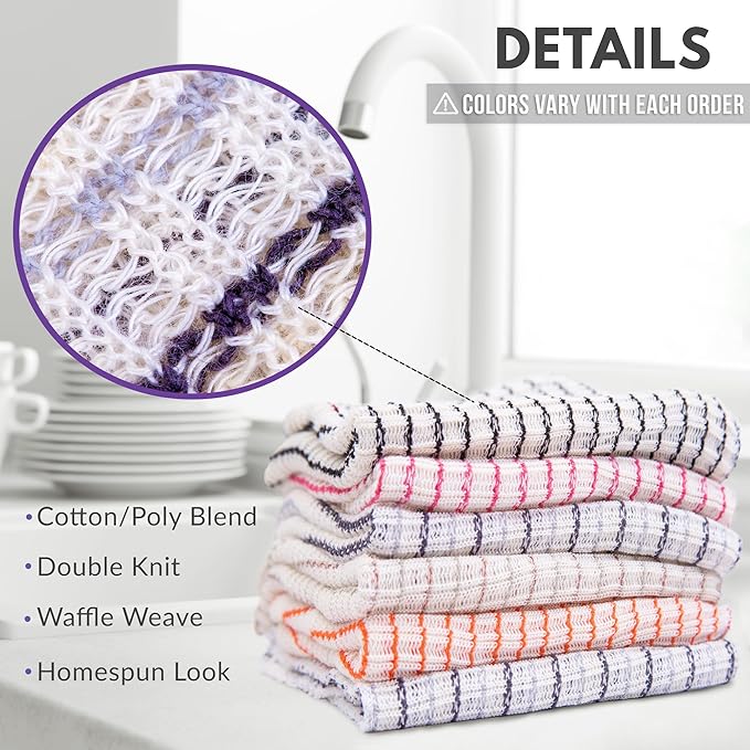 World's Best Kitchen Dish Cloths - Set of 6 Assorted Dishcloths for Washing Dishes - Absorbent Poly Cotton Waffle Weave Dish Rags, Made in USA