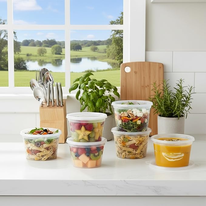 BluShine [36 Sets] 16 oz. Plastic Deli Food Storage Containers with Airtight Leak Proof Lids - Reusable -Microwave, Fridge, and Freezer Safe