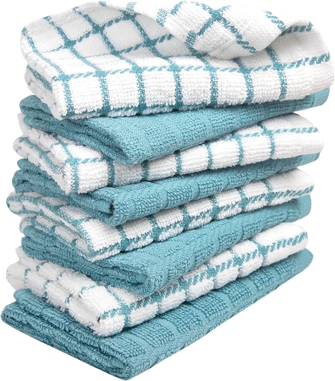 Bumble Dish Cloths (8 Pack) | 12" x 12" | 100% Cotton Kitchen Towels | 405 GSM | Soft, Highly Absorbent & Durable Dish Towels for Kitchen | Aqua