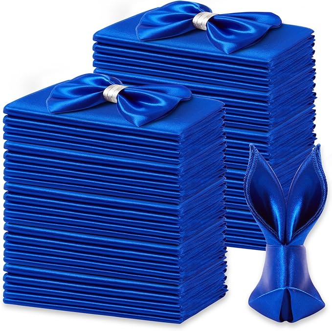 KKJIAF 50 Pack Royal Blue Square Satin Napkins 17x17 Inch Soft Smooth Cloth Napkins，Silky Table Napkin for Wedding Banquet Party Decoration