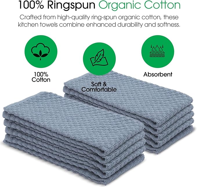 DG Collections Premium Dish Towels for Kitchen, 8 Pack, 15x25 Inch - 100% Cotton Kitchen Towels with Hanging Loop, Highly Absorbent, 400 GSM Bar Mop Cleaning Towels - Smoke Grey