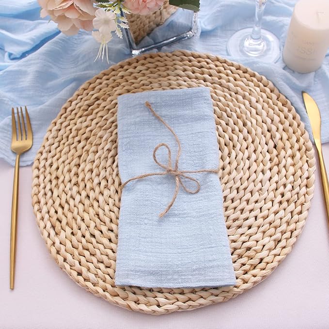 Dinner Cloth Napkins 6 Pack,100% Natural Soft Cotton,Washable Gauze Napkins Great for Weddings Decorative,Dinner Parties,Family Everyday Use (Light Blue)