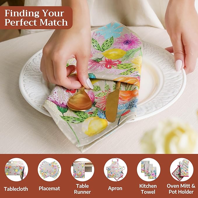 Maison d' Hermine Cloth Napkins Set of 4 100% Cotton Everyday Reusable Square Napkins Cloth Washable Dinner Wedding Restaurant Gifts for Mothers Day Spring/Summer (Jardin D'Ete - Fog, 20" x 20")