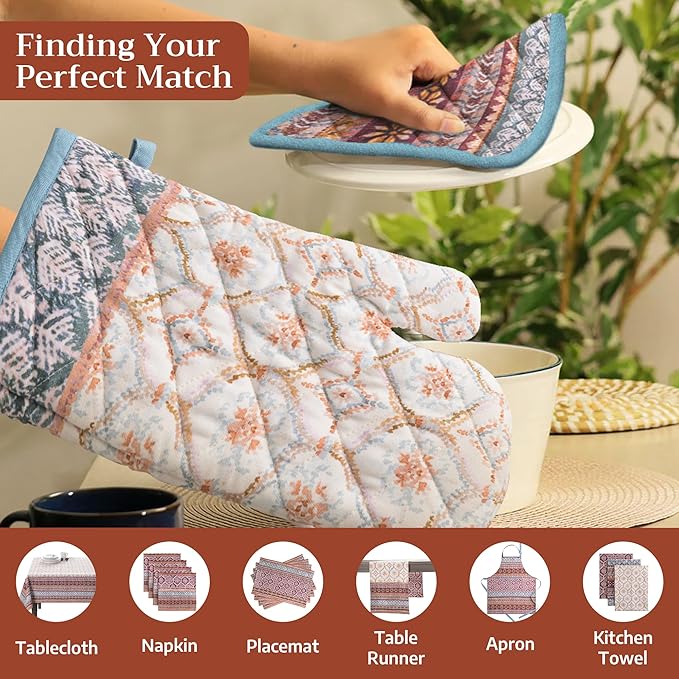 Maison d' Hermine Pot Holders 100% Cotton Heat Resistant Potholders 8" x 8" Hot Pads with Loop for Thanksgiving Christmas Decorations BBQ Cooking Baking Handling Hot Pans (Pack of 1, Fair Isle)