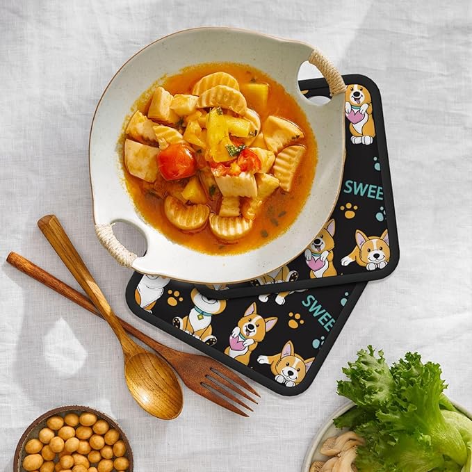 Cute Dogs Corgi Pot Holders 2 PCS,Kitchen Heat Resistant Hot Pads for Cooking Grilling Baking BBQ, Pot Holders for Women Cook Home Microwave