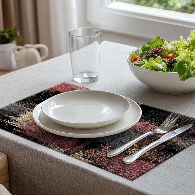Batmerry Artwork Dark Tones Placemats, Artistic Expression Muted Color Washable Linen Table Mats for Kitchen Table Double Insulation Decor Dining Set Indoor Outdoor 12X18 in Set of 8