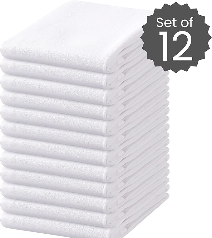 Cotton Clinic Flour Sack Towels White 26"x26" - 100% Cotton Flour Sack Kitchen Towels - Multi Purpose Dish Towels for Drying Dishes - 12 Pack