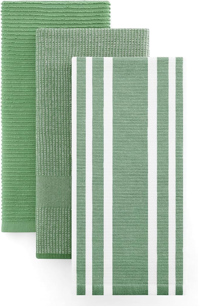 Homaxy Premium Kitchen Towels(18”x 28”, 3 Pack), Large Cotton 380 GSM Kitchen Hand Towels, Soft and Absorbent Terry Dish Towels, Multipurpose Tea Towel Set with Hanging Loop, Grass Green