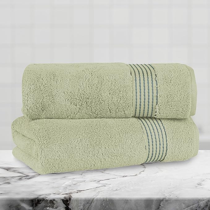 Mocassi Luxury 100% Turkish Cotton 2-Pack Bath Towel Set- Ultra Soft, Quick Dry Highly Absorbent 27 x 54 inch Premium Spa Hotel Quality 2PC Bath Towels - Luxurious Soft Bathroom Towels, Mint Green