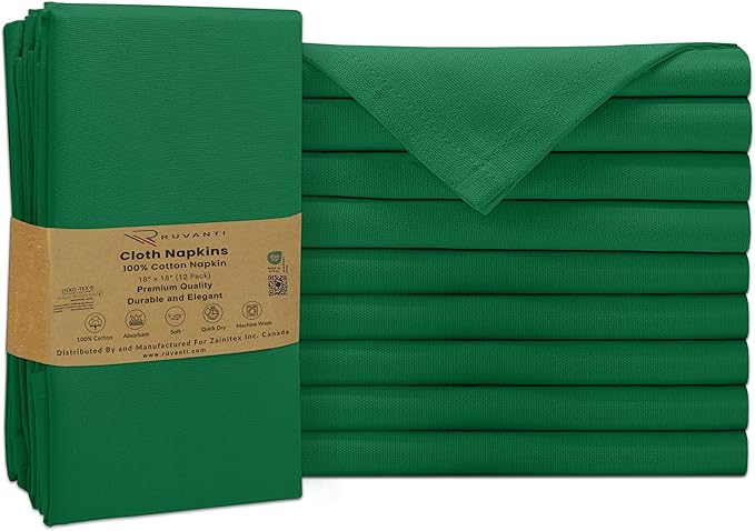 Ruvanti Cloth Napkins Set of 12, 100% Cotton High GSM 18x18 Inches Soft, Washable, Highly Durable & Absorbent, Perfect for Parties, Christmas, Thanksgiving Dinners – Amazon