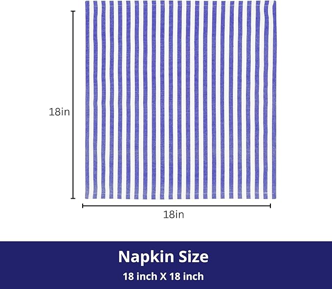 PurpleEssences Plain Striped Cloth Napkins - Set of 12-100% Cotton - 18 x 18 Inch - Spring Easter Summer and Perfect Everyday Use Dinner Napkin - Blue and White