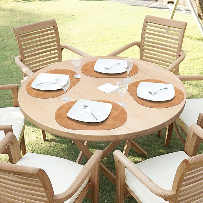 ADRIMER Placemats, Heat Resistant Oval Placemats Set of 6 Washable 12 x 17 Inch, Waterproof Table Mats, Wipeable Pu Place Mats for Kitchen, Dining Room, Light Brown