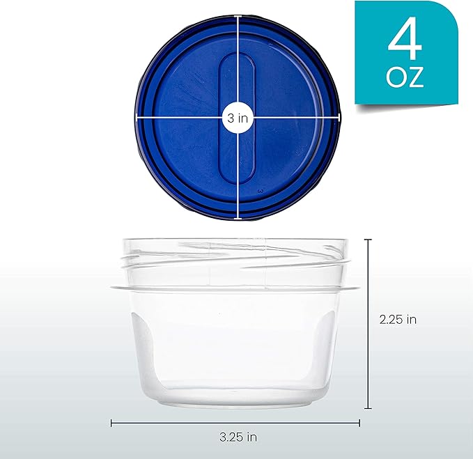 PLASTICPRO [4 oz 12 Pack] Twist Top Deli Containers Clear bottom With blue Top Twist on Lids Reusable, Stackable, Food Storage Freezer Container