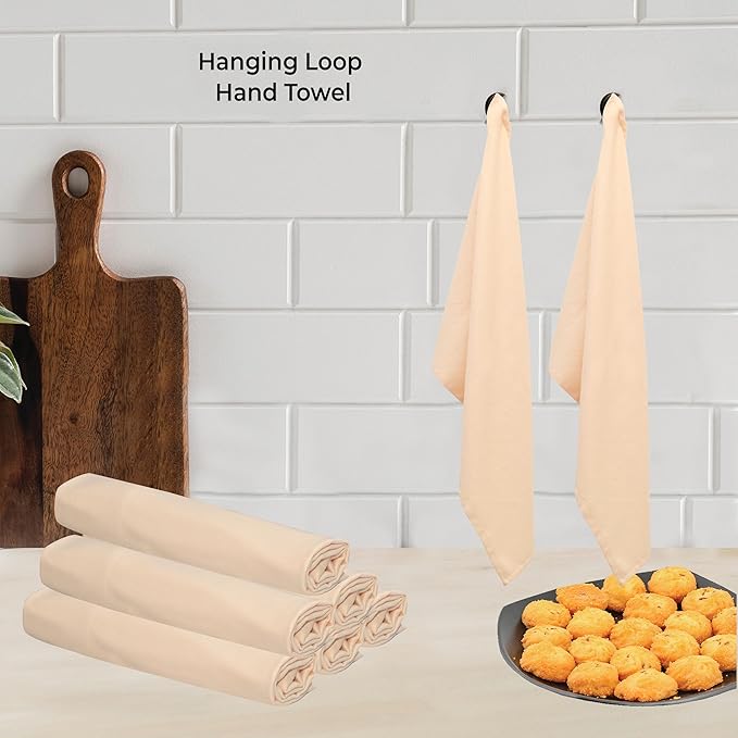 Urban Villa Kitchen Towels 100% Cotton Dish Towels for Kitchen(Set of 6)20”x30” Dish Cloths Highly Absorbent Kitchen Linen Set with Hanging Loop Perfect for Drying Dishes Cleaning Hand Towels – Beige