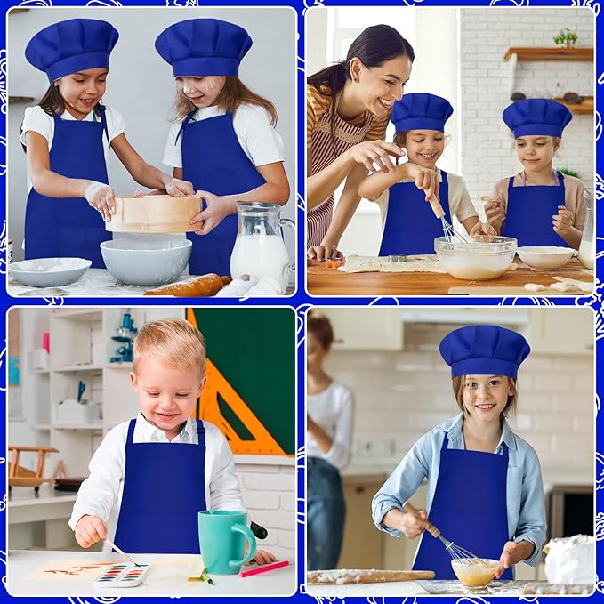 Kids Apron and Chef Hat Set Children Apron Adjustable with 2 Pockets Children Chef Painting for Cooking Baking