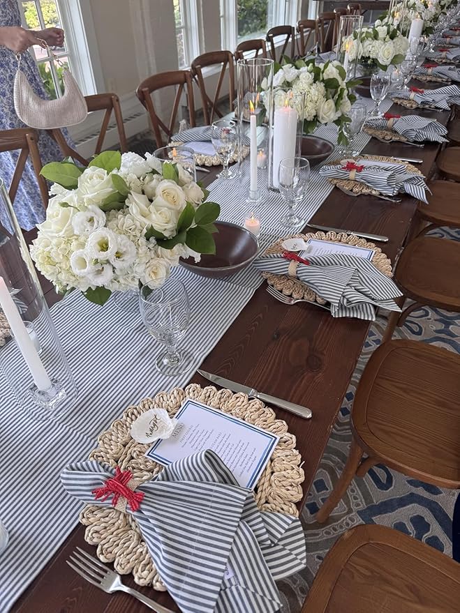 Laquedecraft 13.8" Set of 12 Round Corn Husk Placemats | Boho Wovean Rattan Table Mats | Farmhouse Wicker Spring Plate Chargers Like Water Hyacinth, Seagrass Table Mats