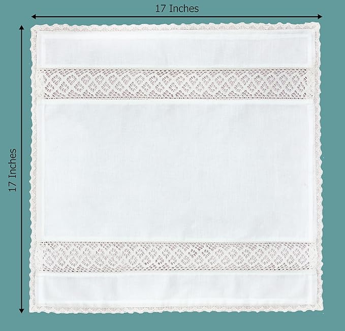 COTTON CRAFT Cloth Napkins with Lace - Set of 8 Elegant Everyday Fall Harvest Thanksgiving Holiday Table Lunch Dinner Napkins - 100% Cotton Soft Washable Reusable Serviette - 17x17 inches - White