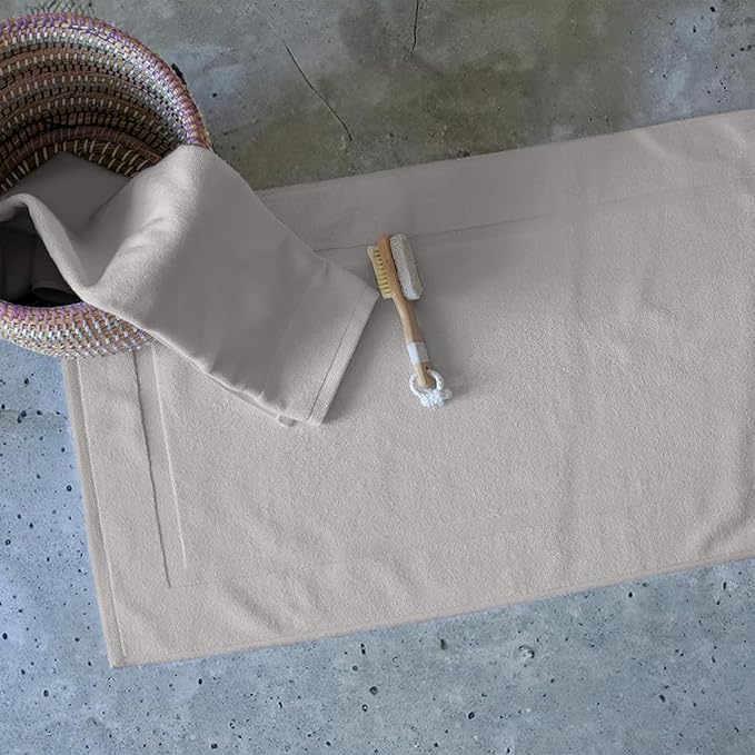 SALBAKOS 100% Turkish Cotton Bath Mat Towel Set of 2 Piece | 20x34 in Large Bath Mats | Luxury Hotel Quality, Thick, Absorbent, Quick Dry Bathmats for Bathroom & Toilet (Stone, 2 Bath Mats)