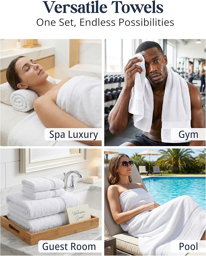 LANE LINEN 100% Cotton Bathroom Towel Set of 24 - Durable, Soft & Absorbent - 4 Bath, 4 Fingertip, 6 Hand, 8 Washcloths, 2 Bath Sheets, Hotel & Spa-Quality Design - White Towels