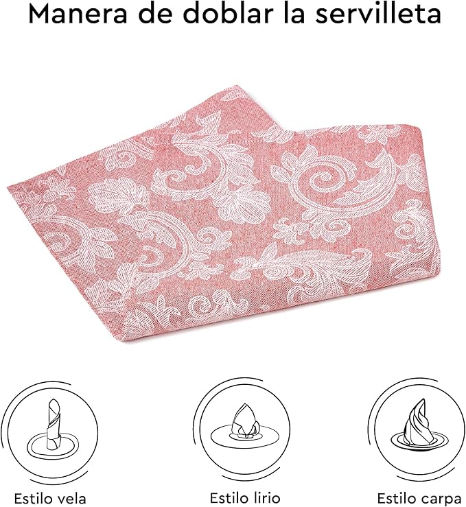 Encasa XO Red Cloth Napkins Set of 12, 18x18 in | Floral Jacquard Homespun Cotton Dinner Napkins | Washable & Reusable Wedding Napkins for Holiday Dining, Parties, & Everyday Table Décor