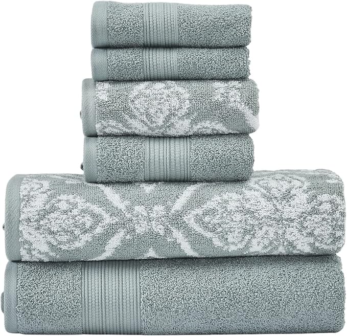 Modern Threads Amaris 6-Piece Reversible Yarn Dyed Jacquard Towel Set - Bath Towels, Hand Towels, & Washcloths - Super Absorbent & Quick Dry - 100% Combed Cotton, Ivy